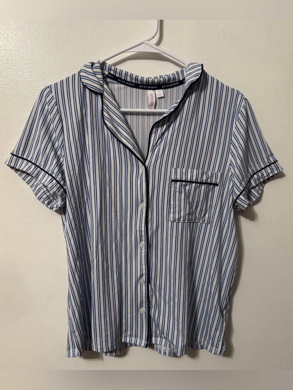 Short-Sleeve Striped Pajama Top & Bottom Set in Blue & White